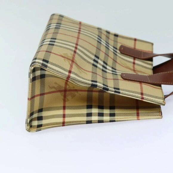 BURBERRY Nova Check Hand Bag PVC Leather Beige Auth - Picture 4 of 16